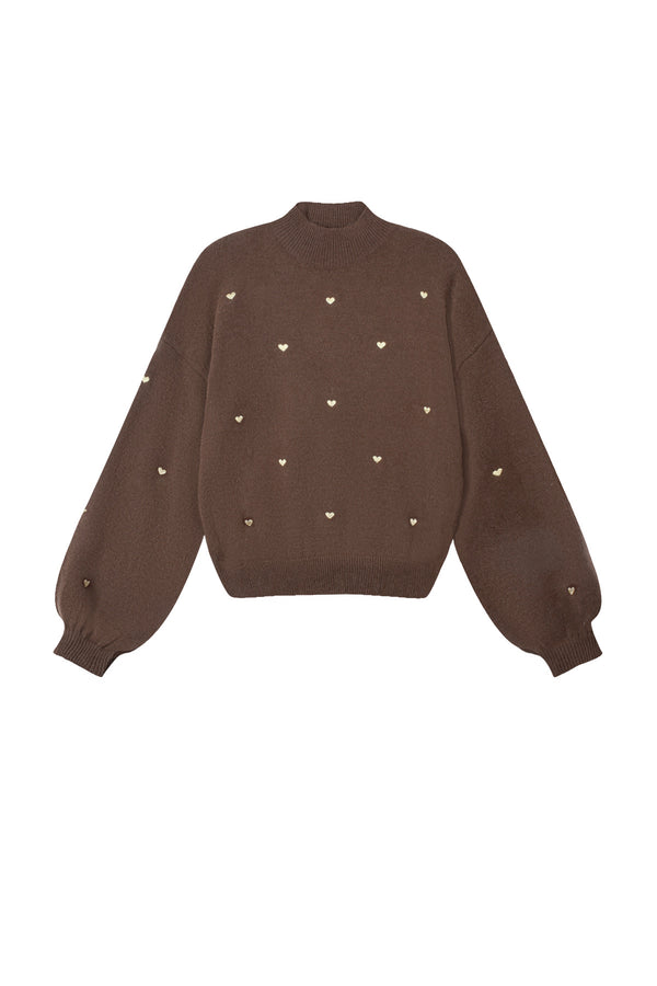 Amelia Heart Knit Sweater Brown
