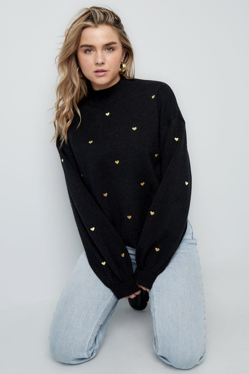 Amelia Heart Knit Sweater Black