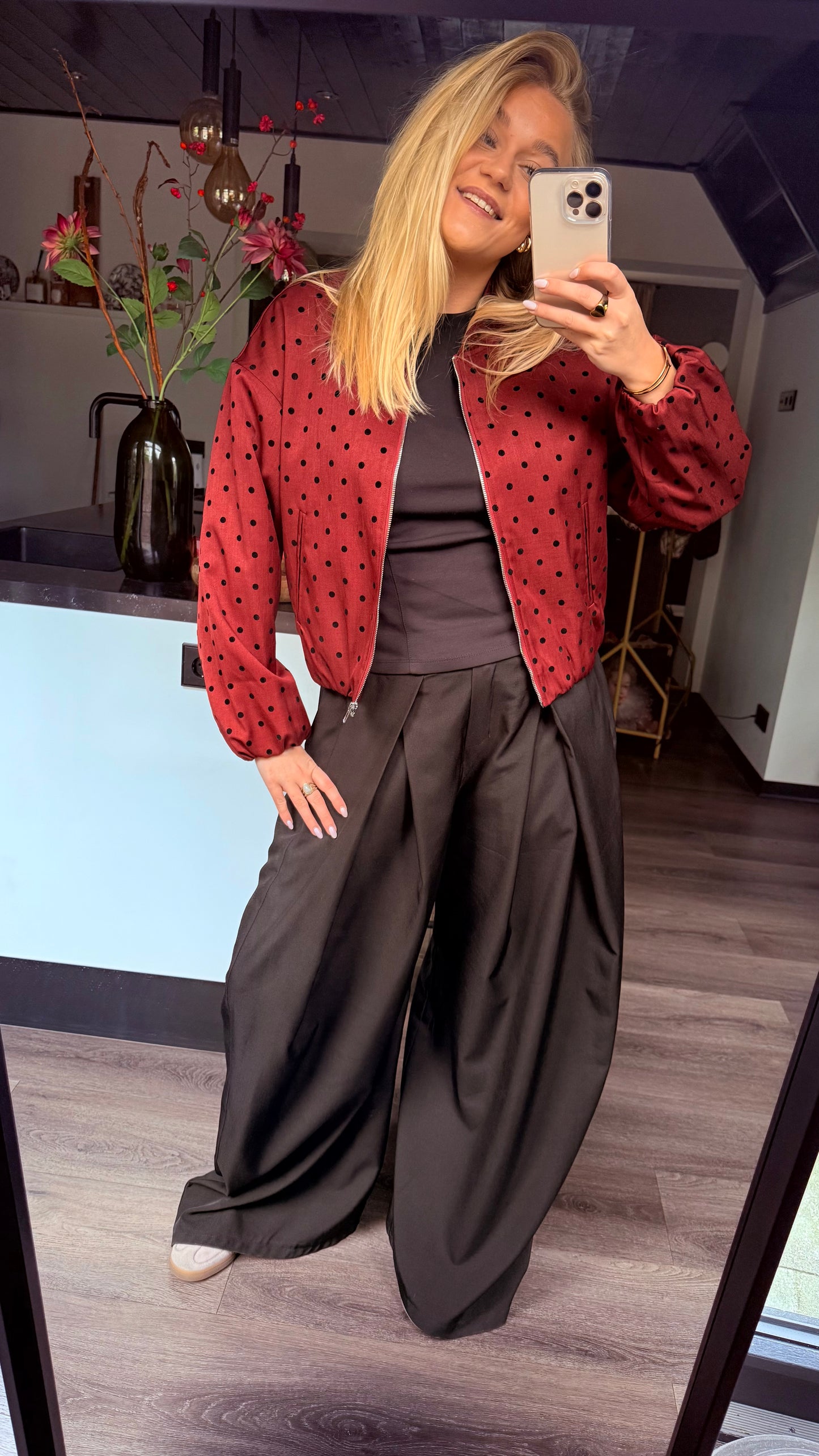 Polka Dot Jacket Wine Red
