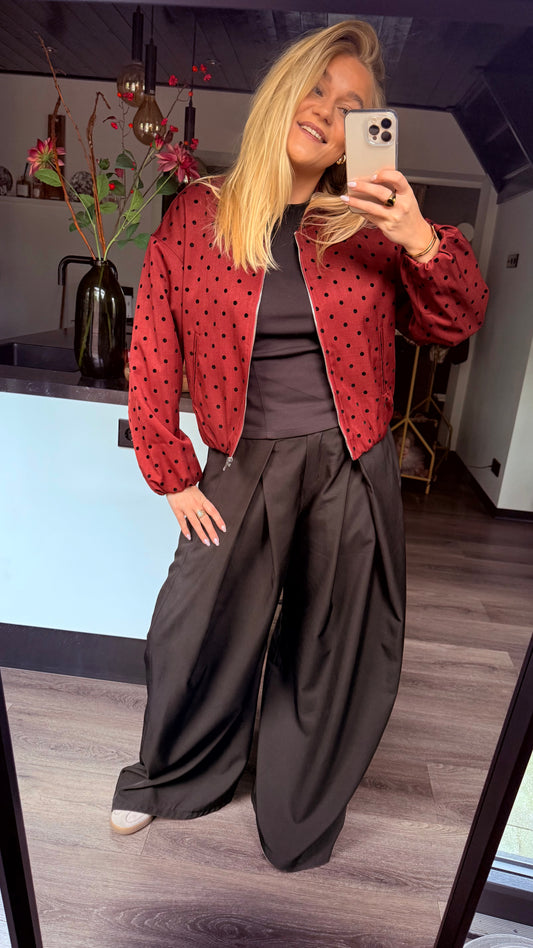 Polka Dot Jacket Wine Red