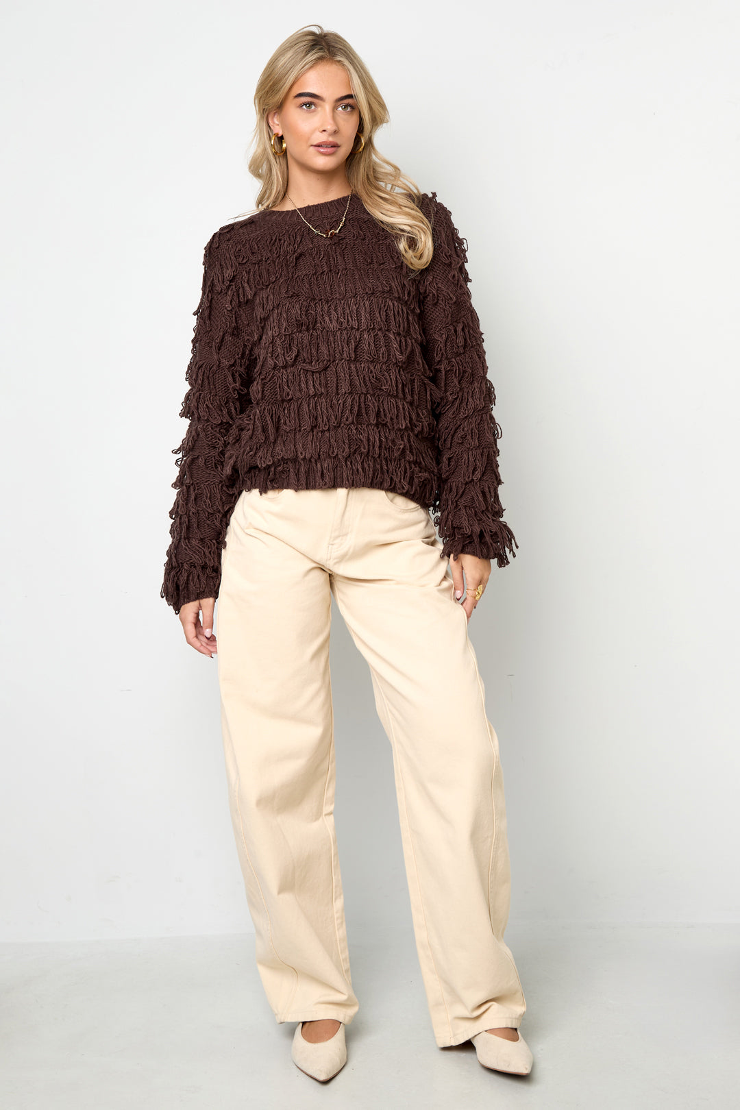 Luna Fringe Sweater Brown