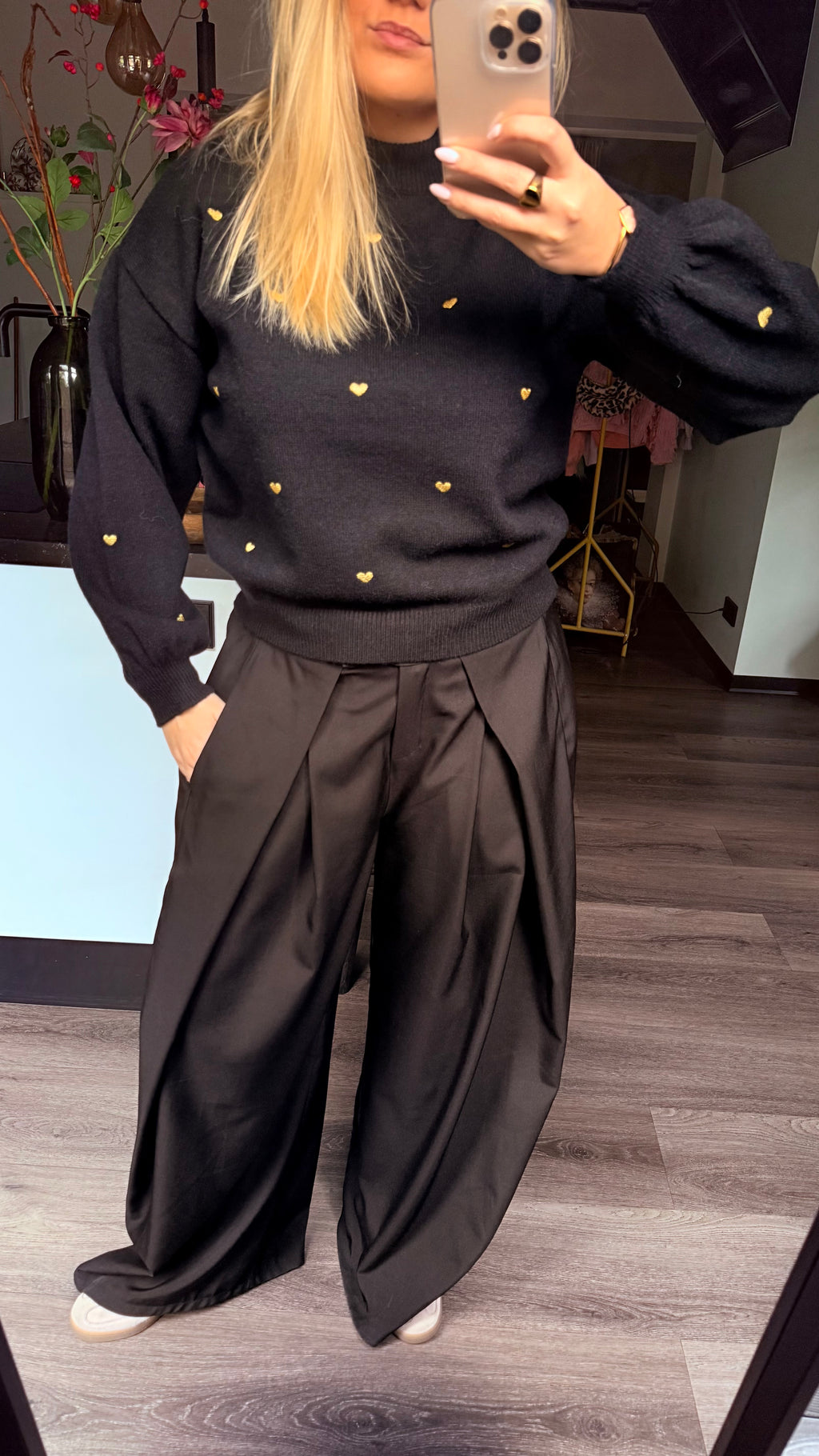 Amelia Heart Knit Sweater Black