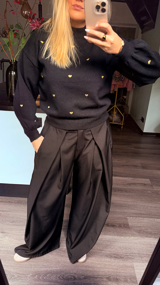 Amelia Heart Knit Sweater Black