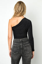 Luna One-Shoulder Glitter Top Black