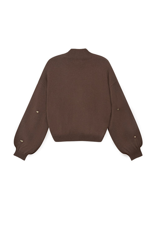 Amelia Heart Knit Sweater Brown