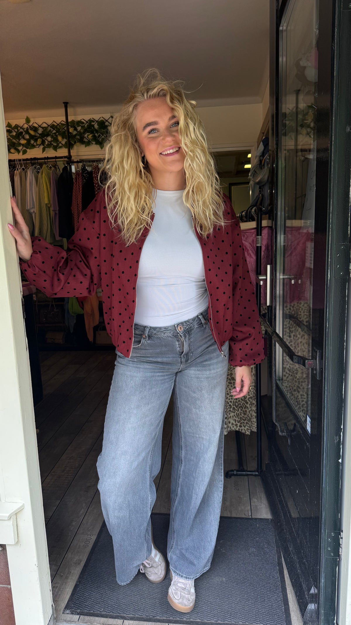 Polka Dot Jacket Wine Red