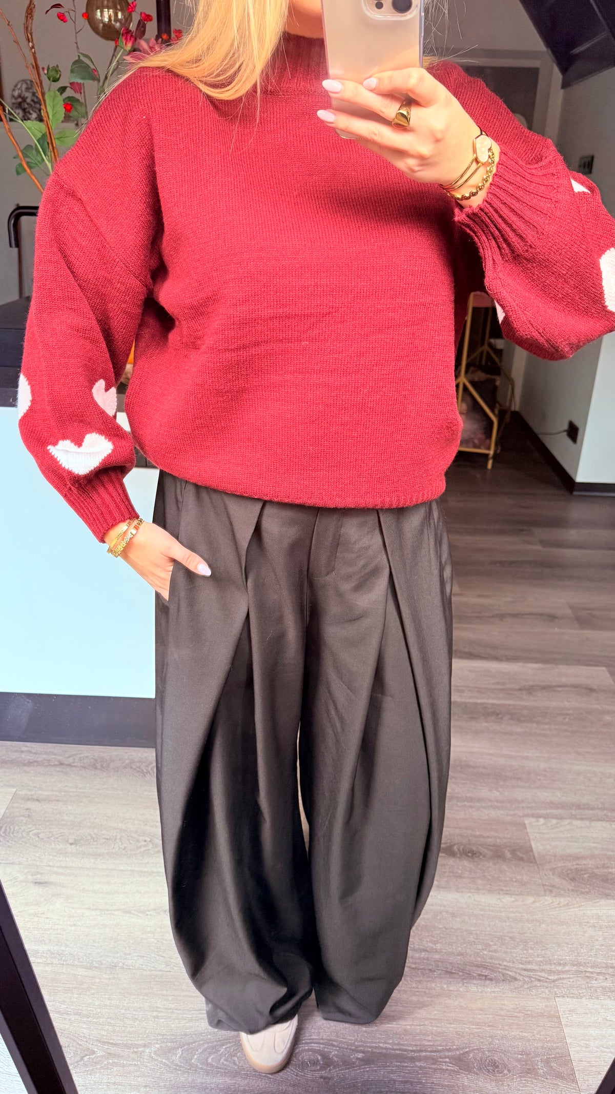Heart Sleeve Knit Sweater Bordeaux