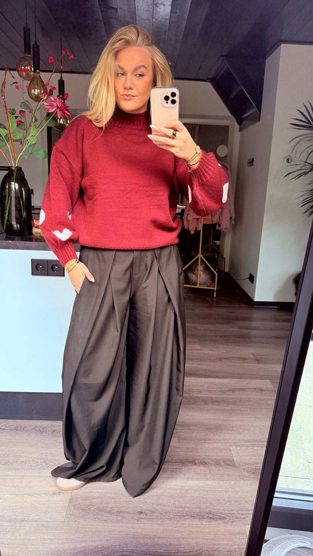 Heart Sleeve Knit Sweater Bordeaux