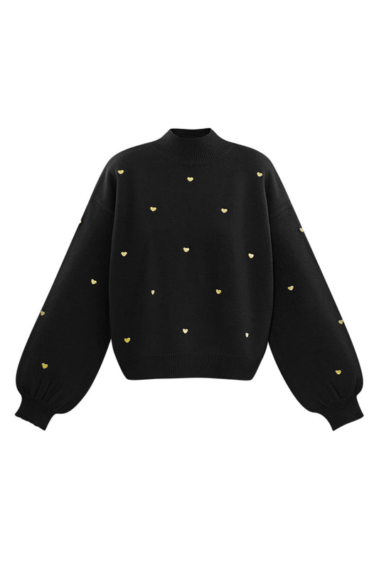 Amelia Heart Knit Sweater Black