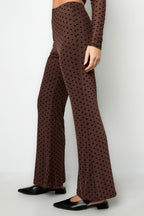 Polka Dot Flared Pants Brown