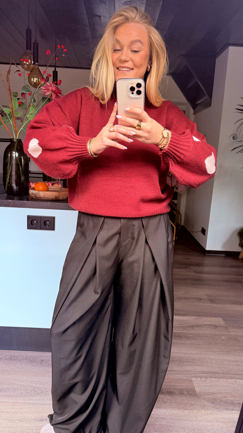 Heart Sleeve Knit Sweater Bordeaux