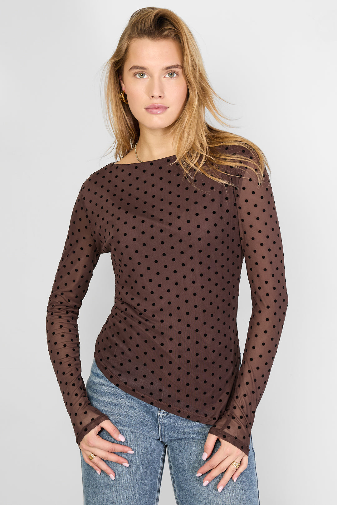Polka Dot Longsleeve Top Brown