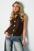 Sophie Floral Button Vest Brown