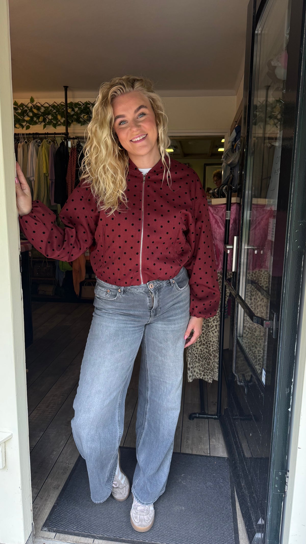 Polka Dot Jacket Wine Red