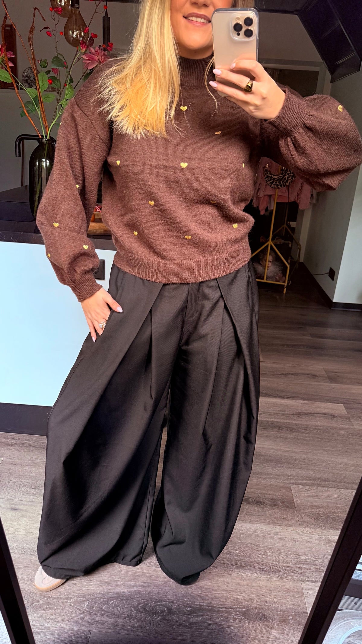 Amelia Heart Knit Sweater Brown