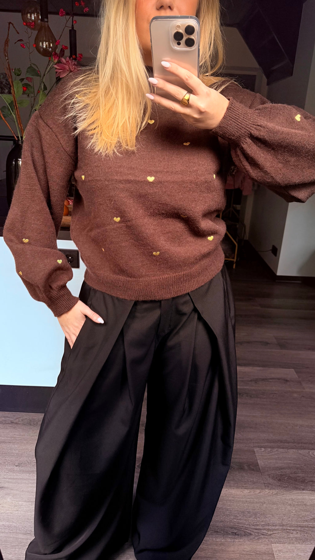 Amelia Heart Knit Sweater Brown