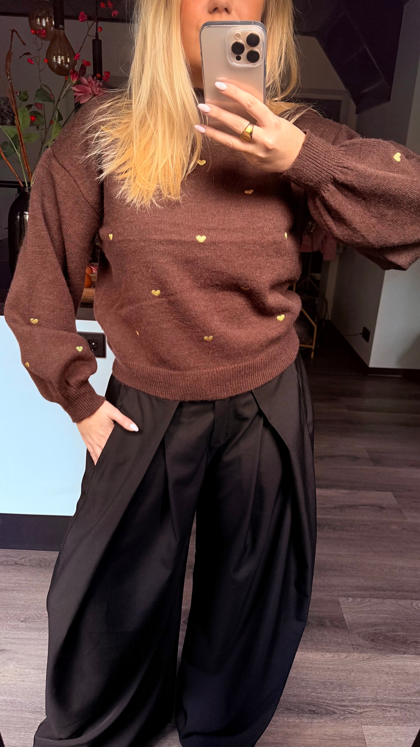 Amelia Heart Knit Sweater Brown