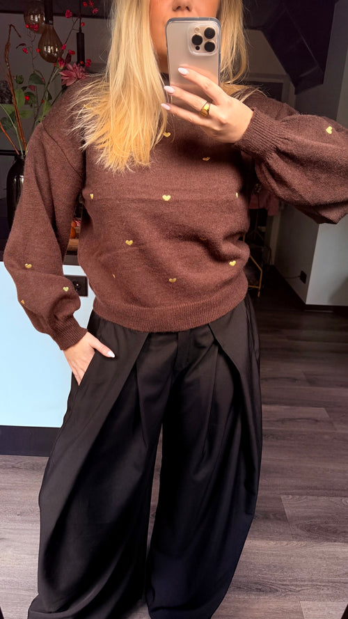 Amelia Heart Knit Sweater Brown