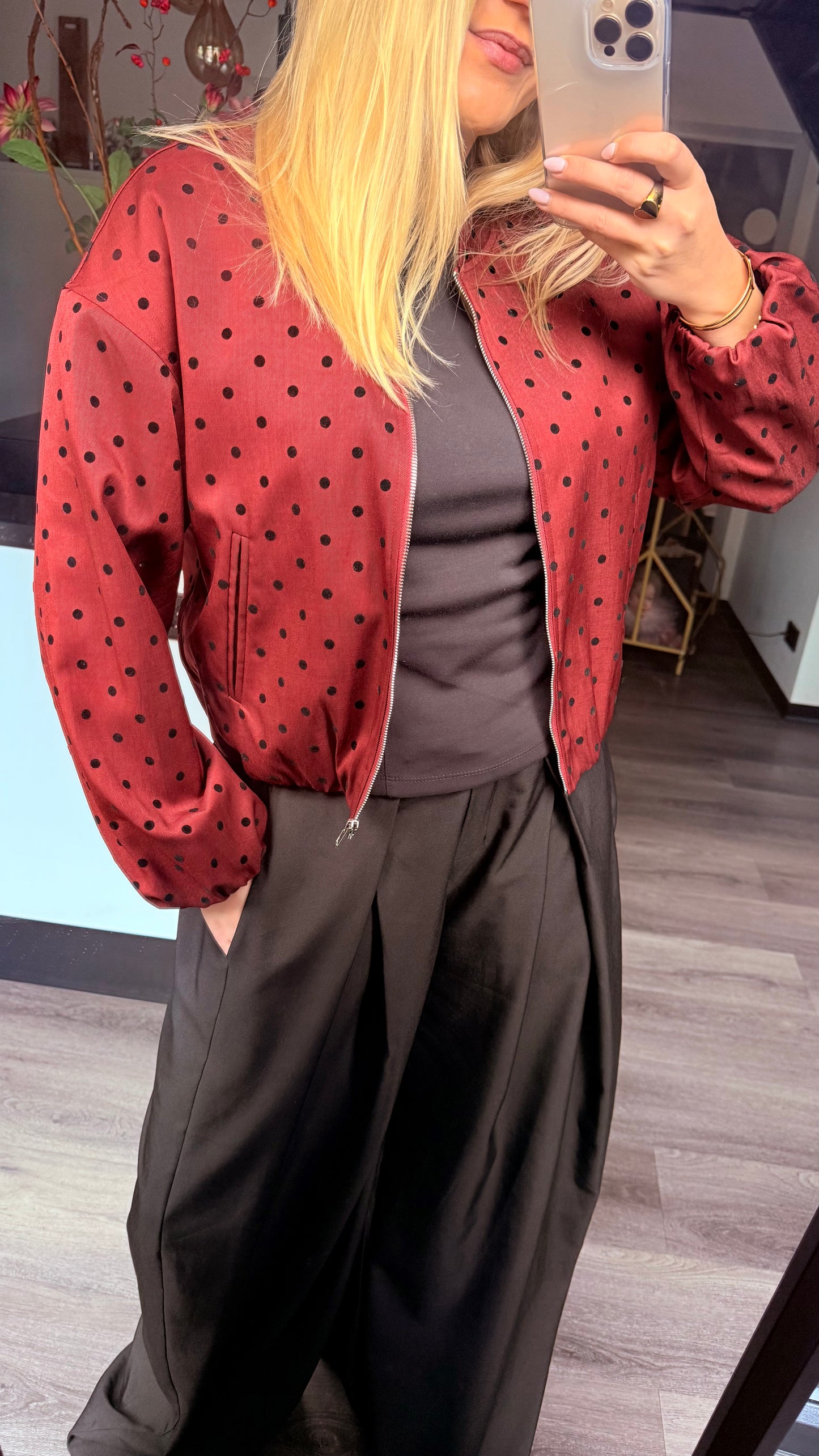 Polka Dot Jacket Wine Red
