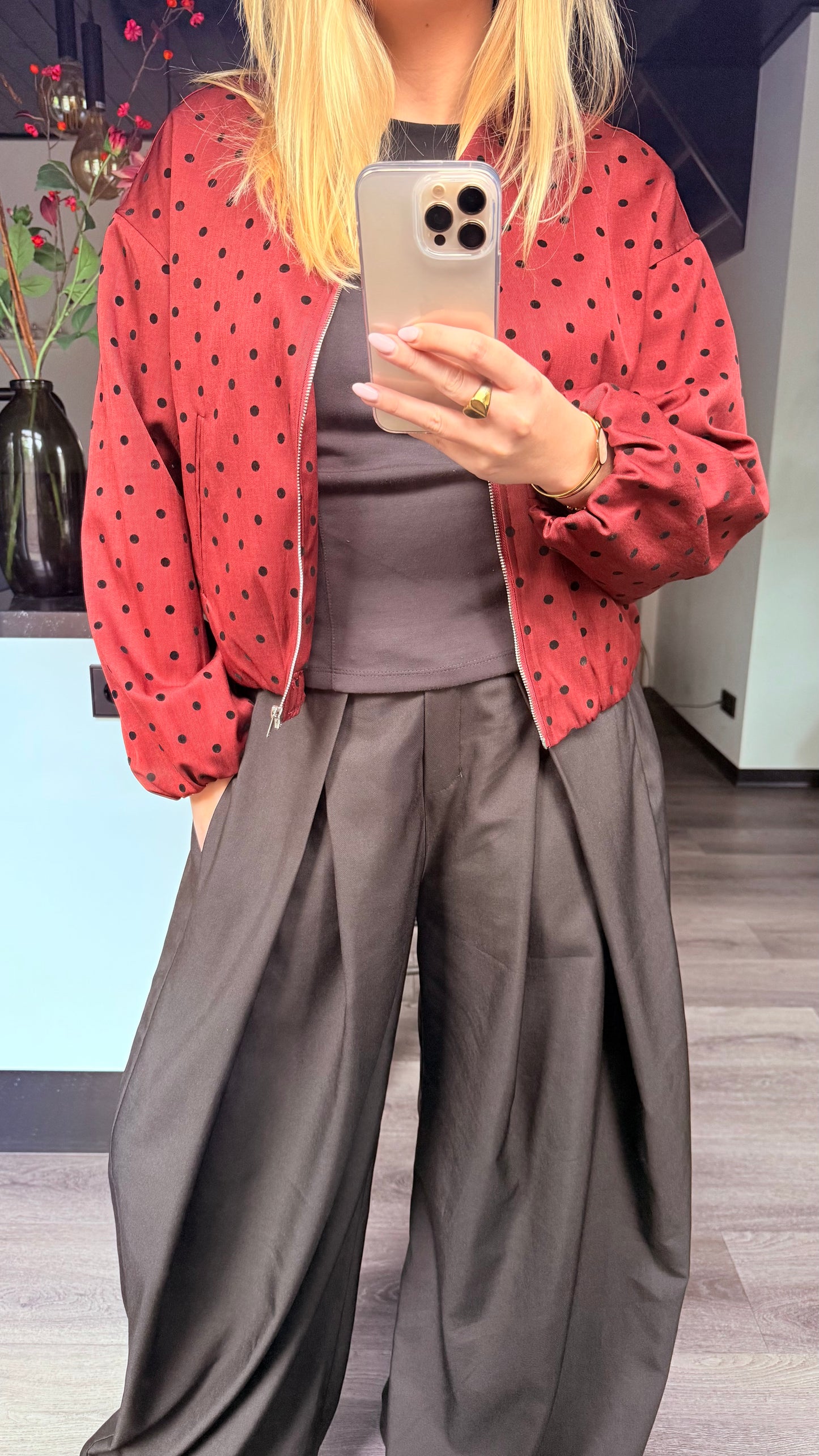 Polka Dot Jacket Wine Red