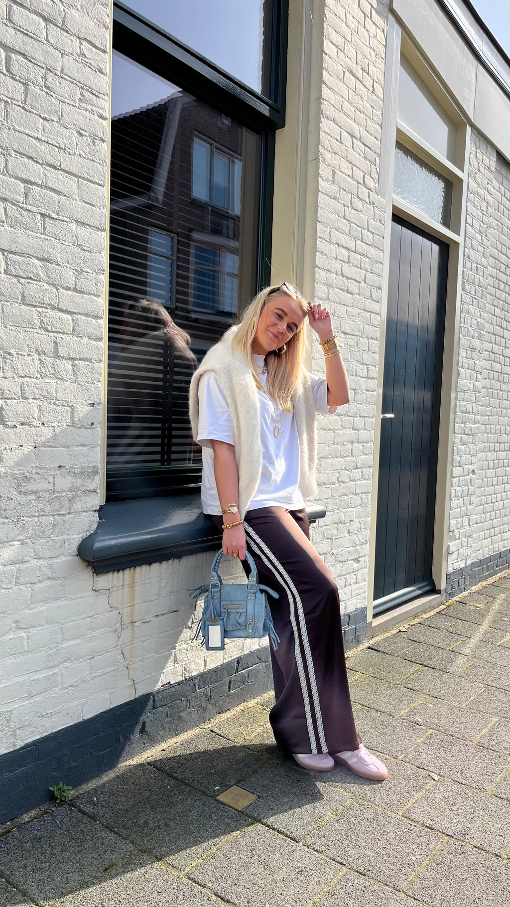 Satin Stripe Pants Brown