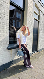 Satin Stripe Pants Brown