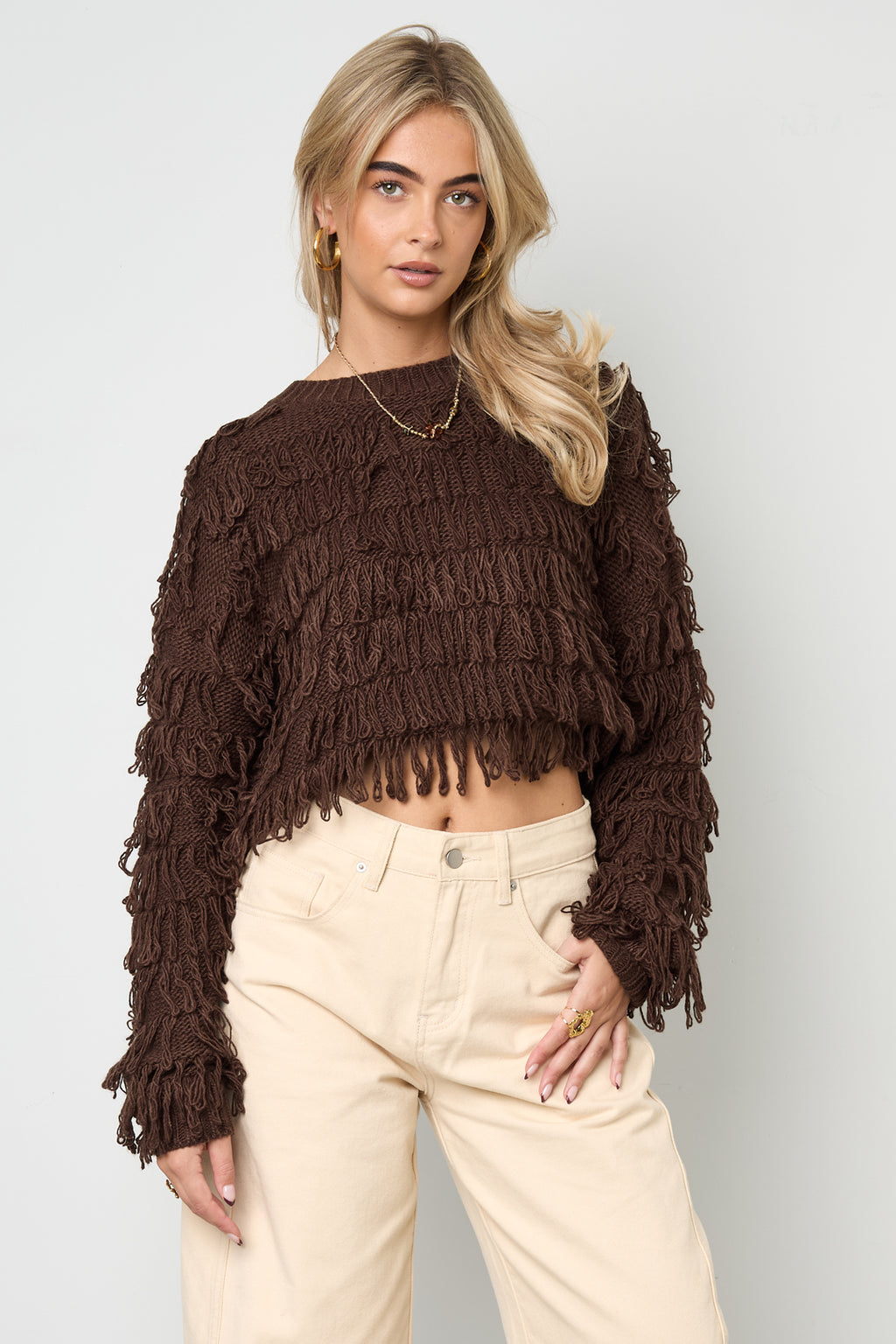 Luna Fringe Sweater Brown